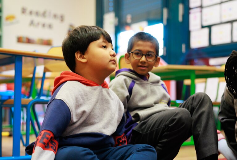 two pre school students in the classroom