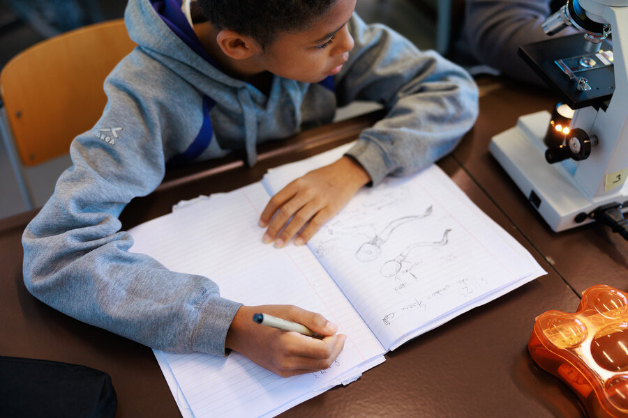 student writing
