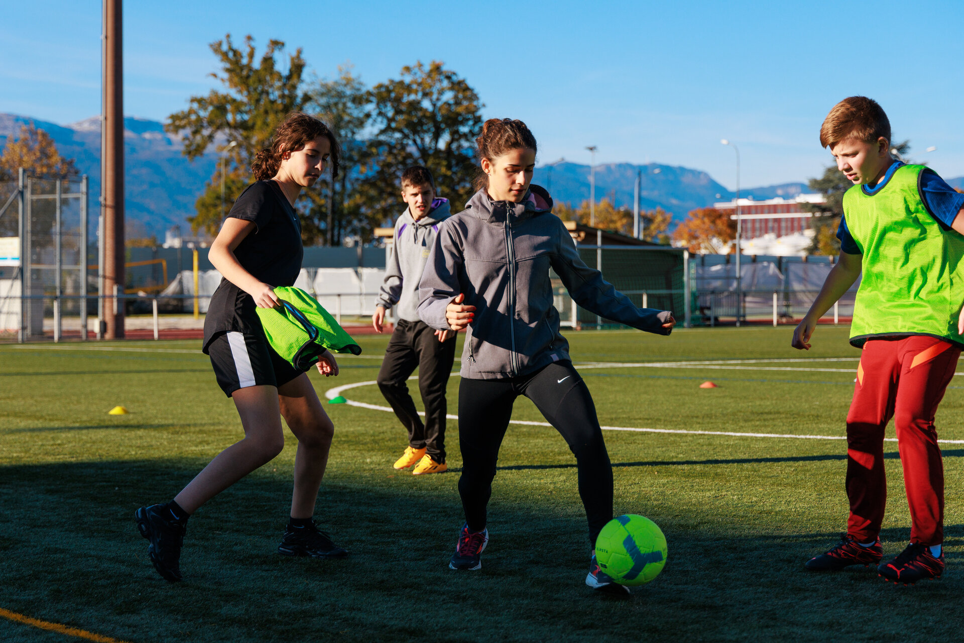 students playing soccer