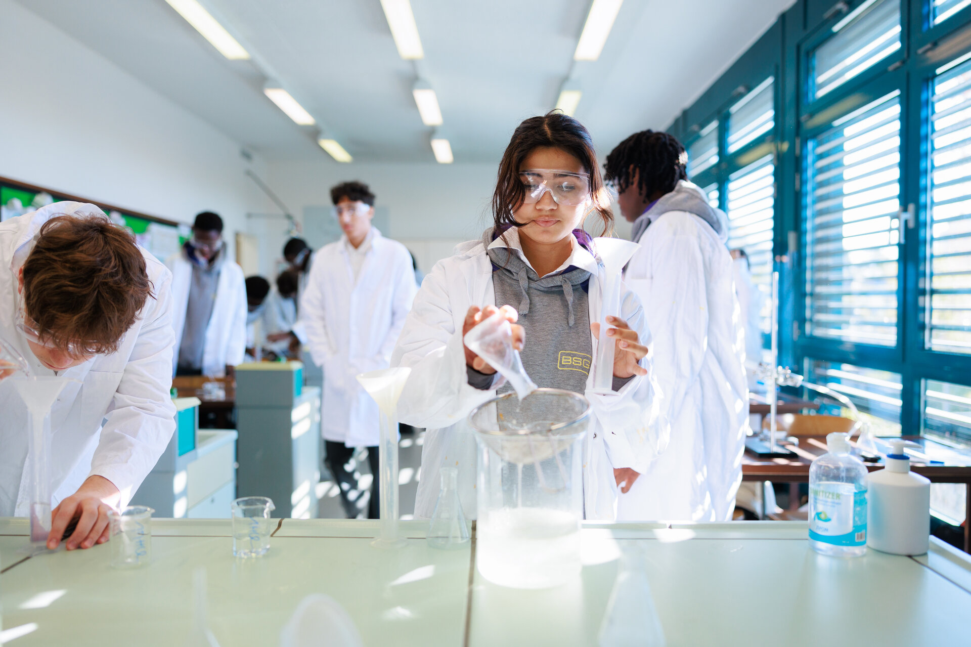 student during chemistry class
