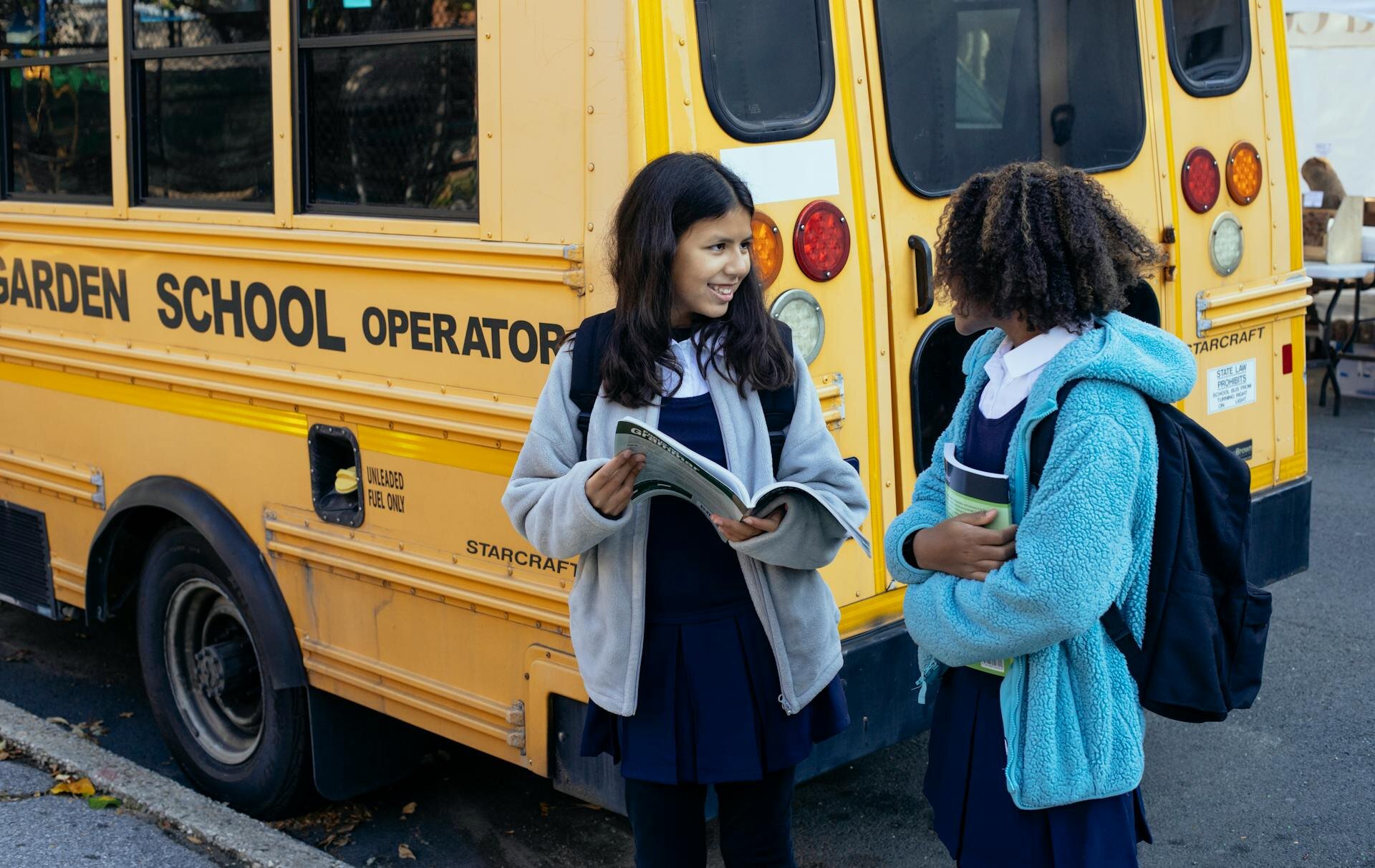 students at the school bus 